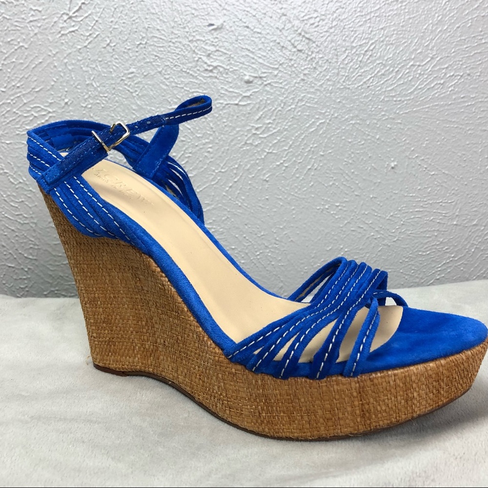 J Crew Bette Suede Platform Wedge Blue Size 9